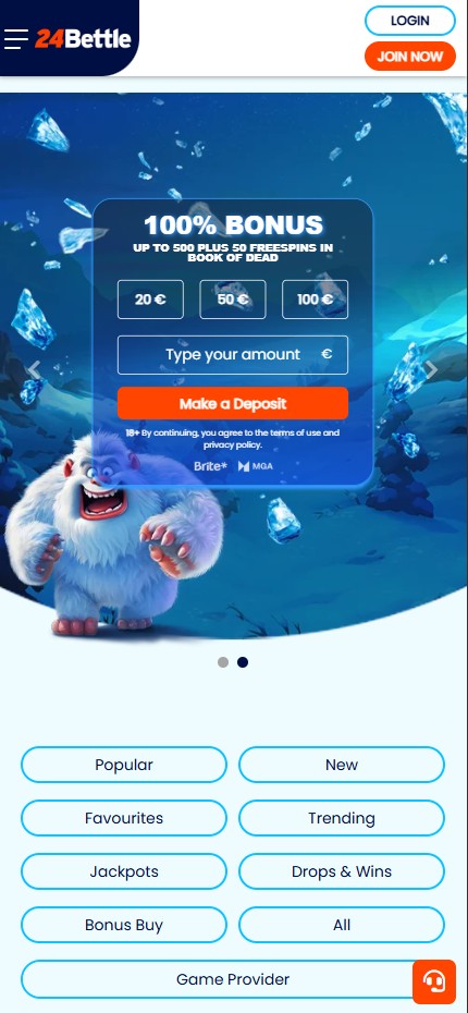24Bettle Casino mobile lobby