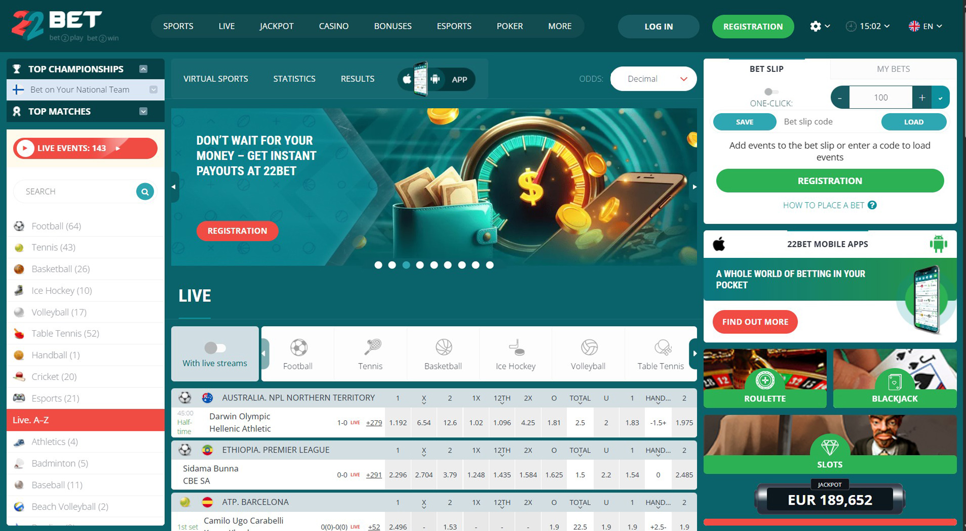 1. 22 Bet Casino- Rychlé přihlášení a hladké mobilní hraní