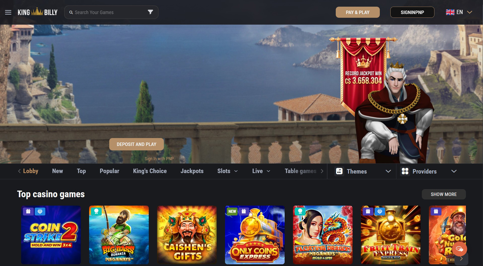 3. King Billy Casino- Snadná lobby a rychlý nástup
